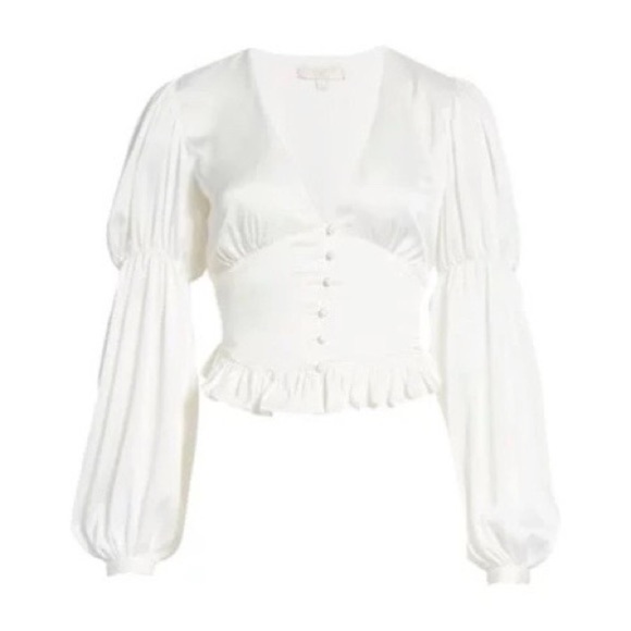 WAYF • Amena Ruffle Satin Blouse - Picture 2 of 8